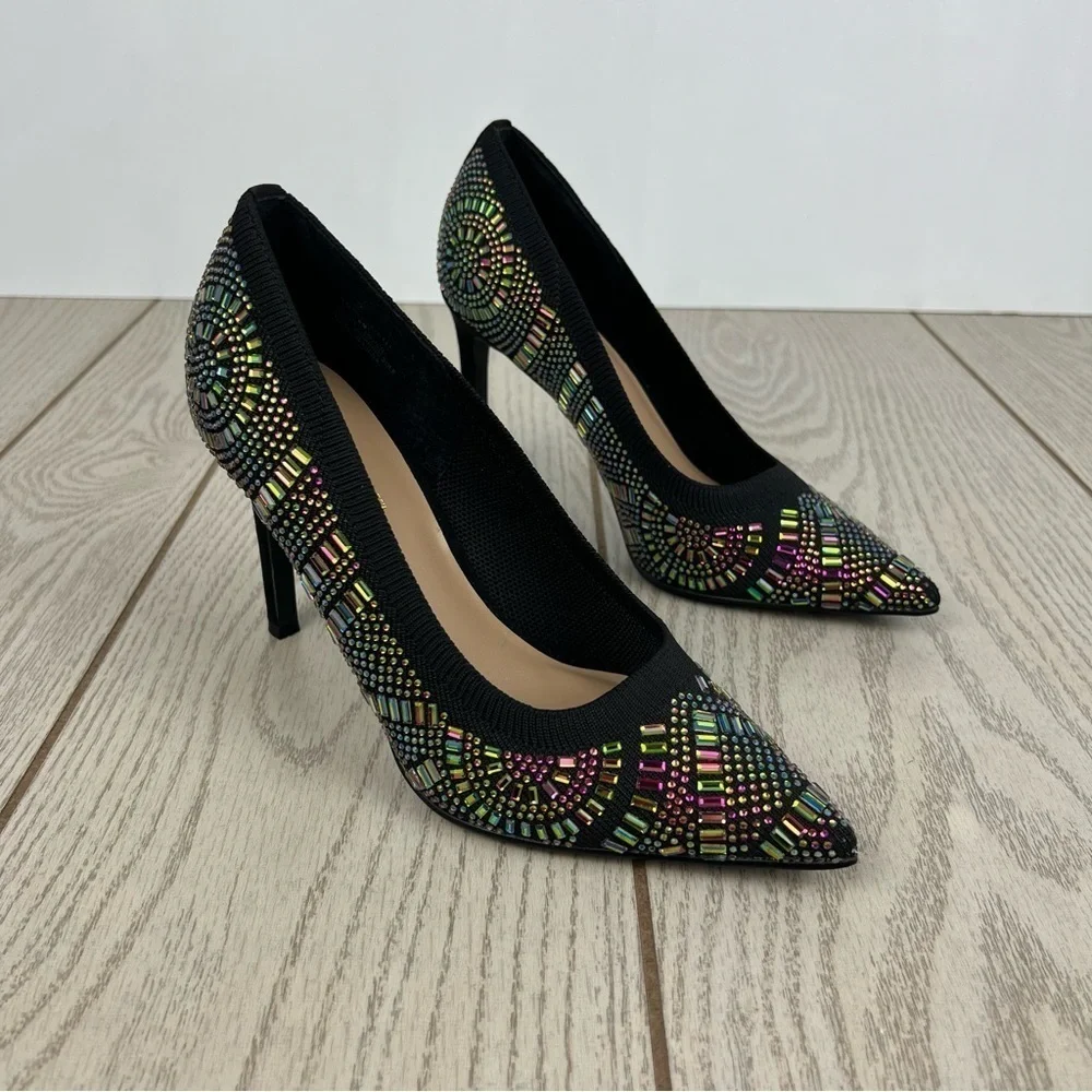 Thalia Sodi Women's Kaia Bling Gem Pointed-Toe Pumps 6M Black $100